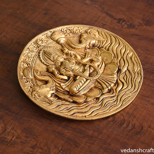 Brass Gaja Lakshmi Wall Hanging Plate (7.5 Inch)