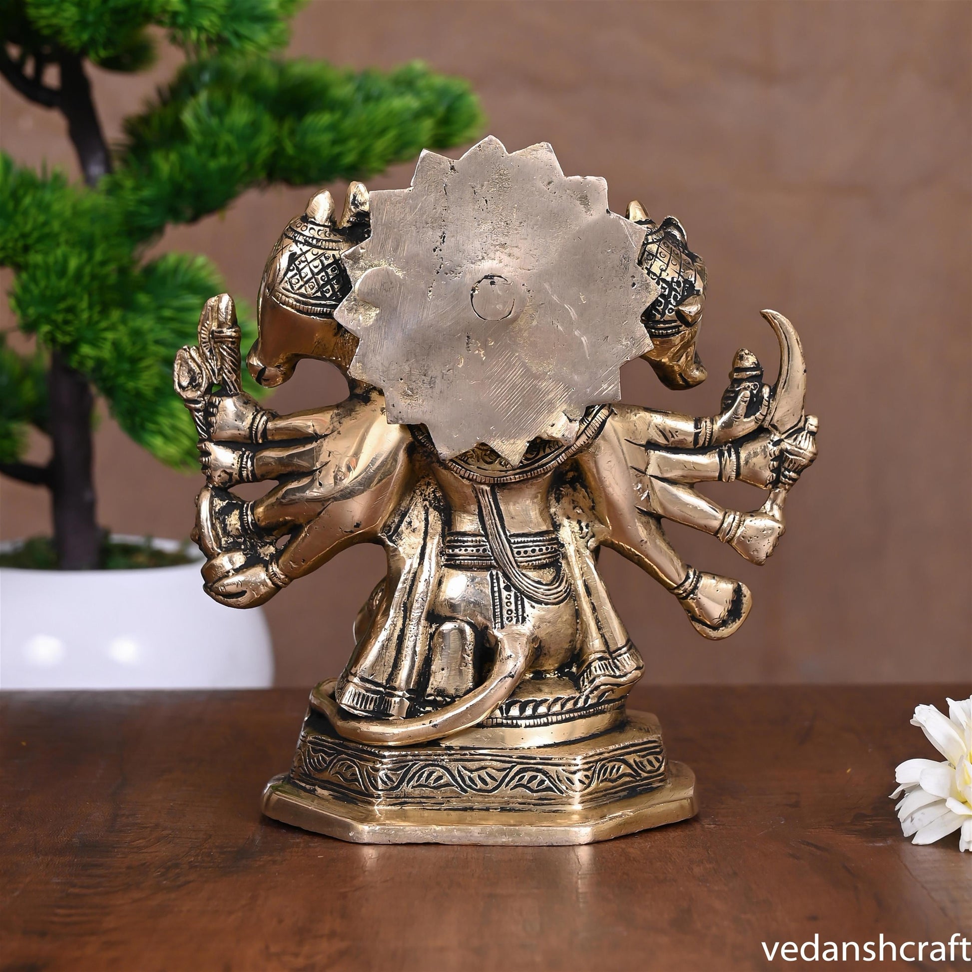 Brass Sitting Panchmukhi Hanuman Idol (7")
