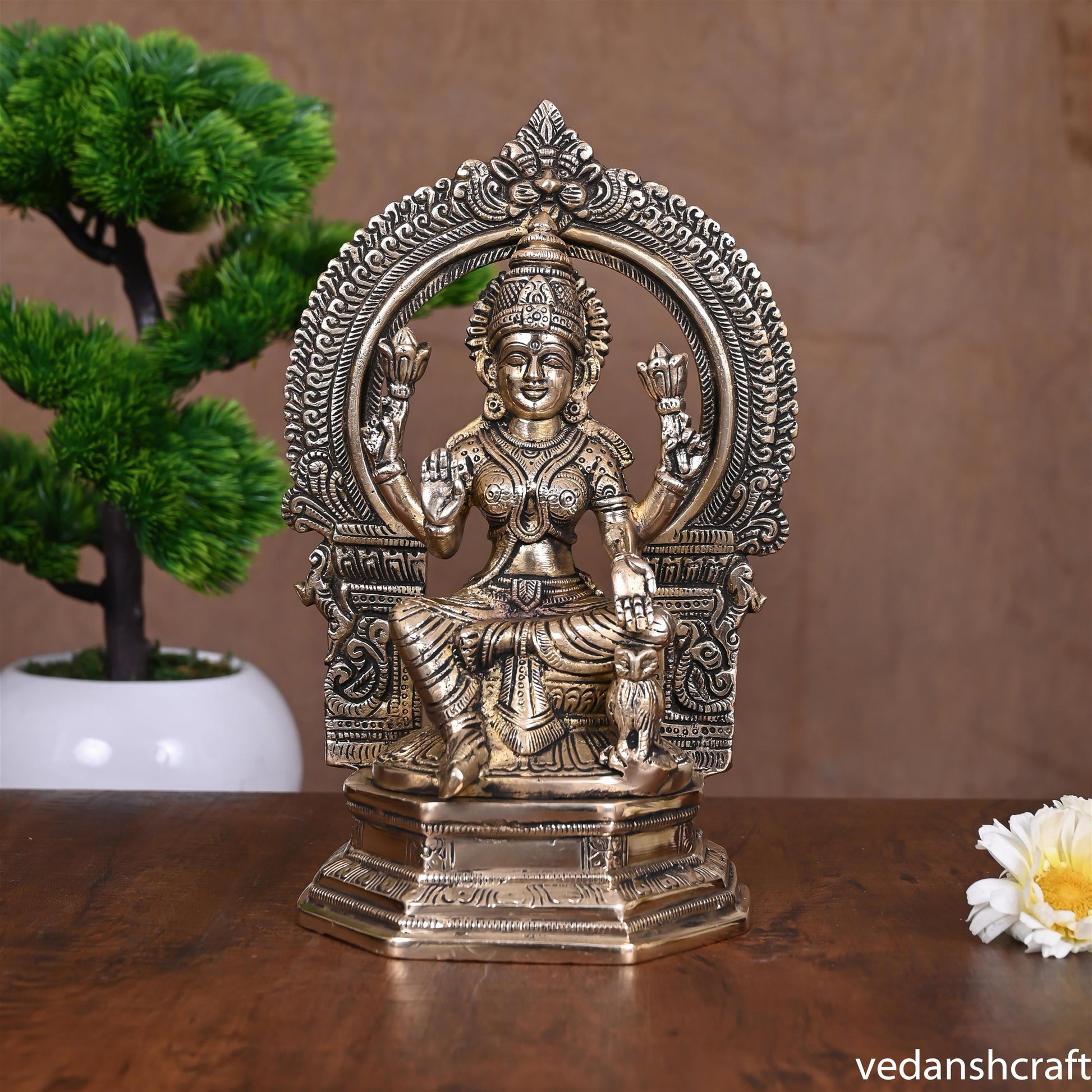 Brass Lakshmi On Throne (9.5 Inch)