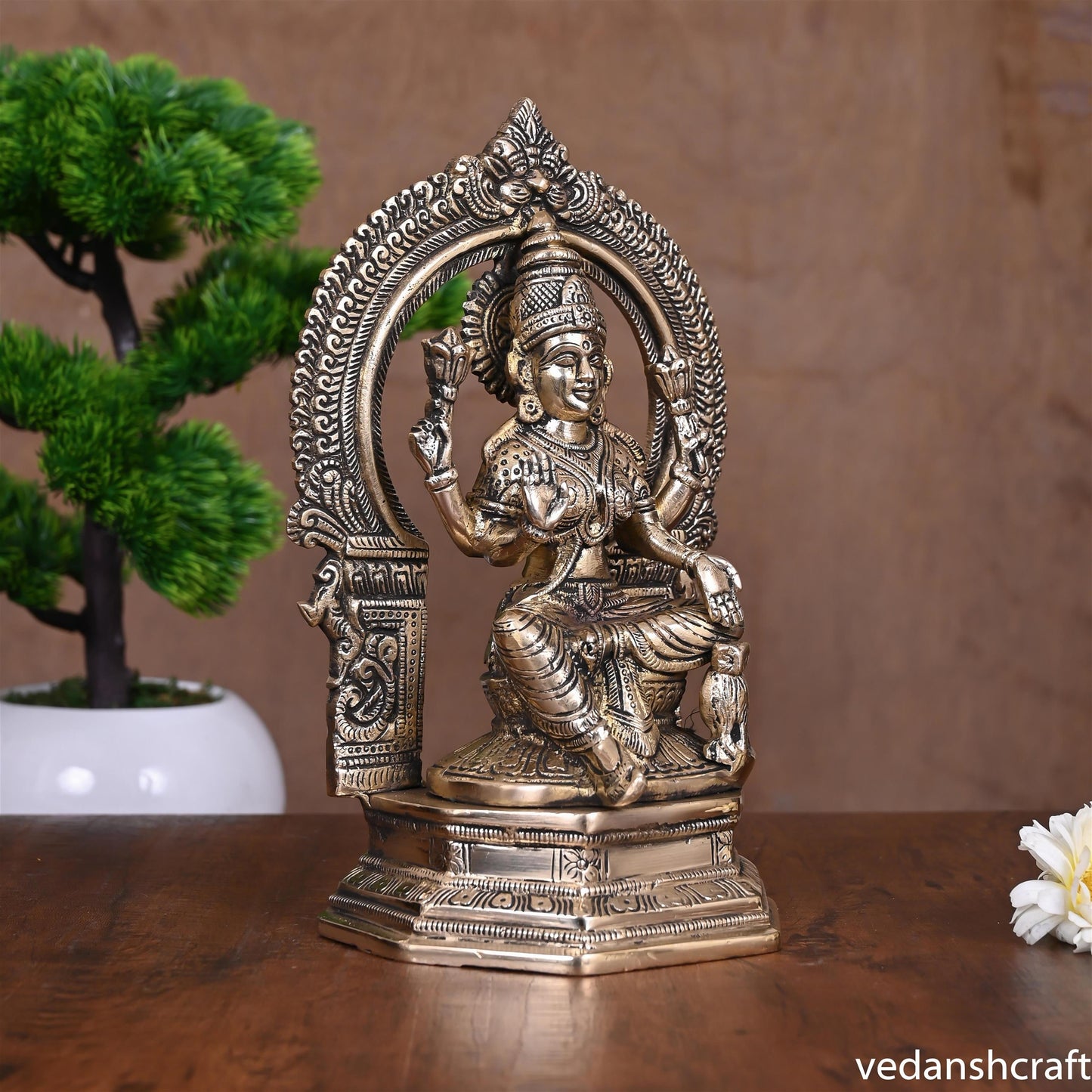 Brass Lakshmi On Throne (9.5 Inch)