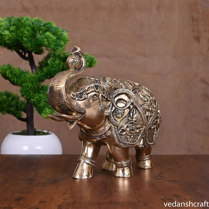 Brass Royal Elephant Statue (8.2 Inch)
