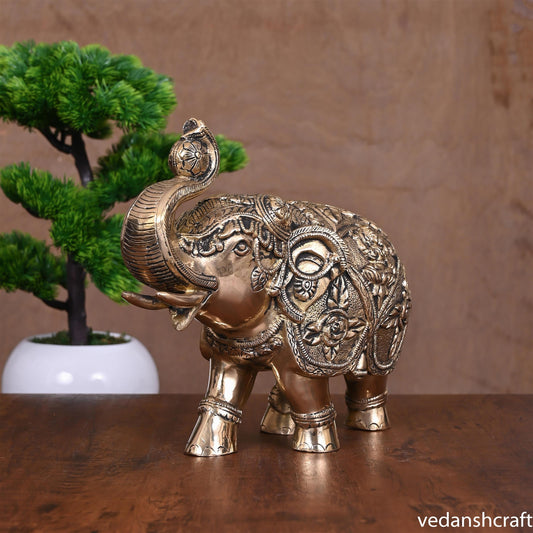 Brass Royal Elephant Statue (8.2 Inch)