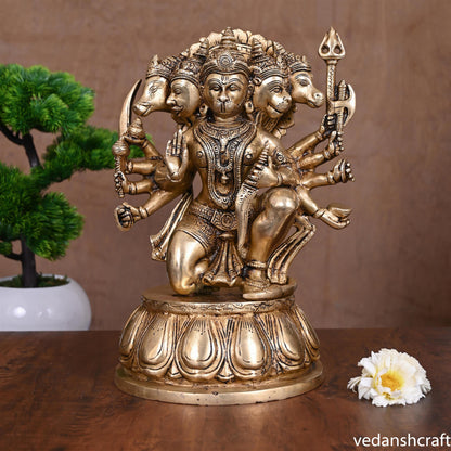 Brass Superfine Sitting Panchmukhi Hanuman Idol (12.2 Inch)