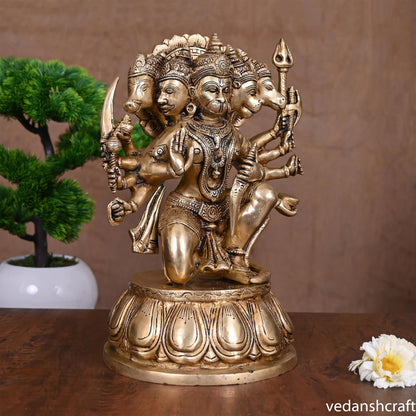 Brass Superfine Sitting Panchmukhi Hanuman Idol (12.2 Inch)