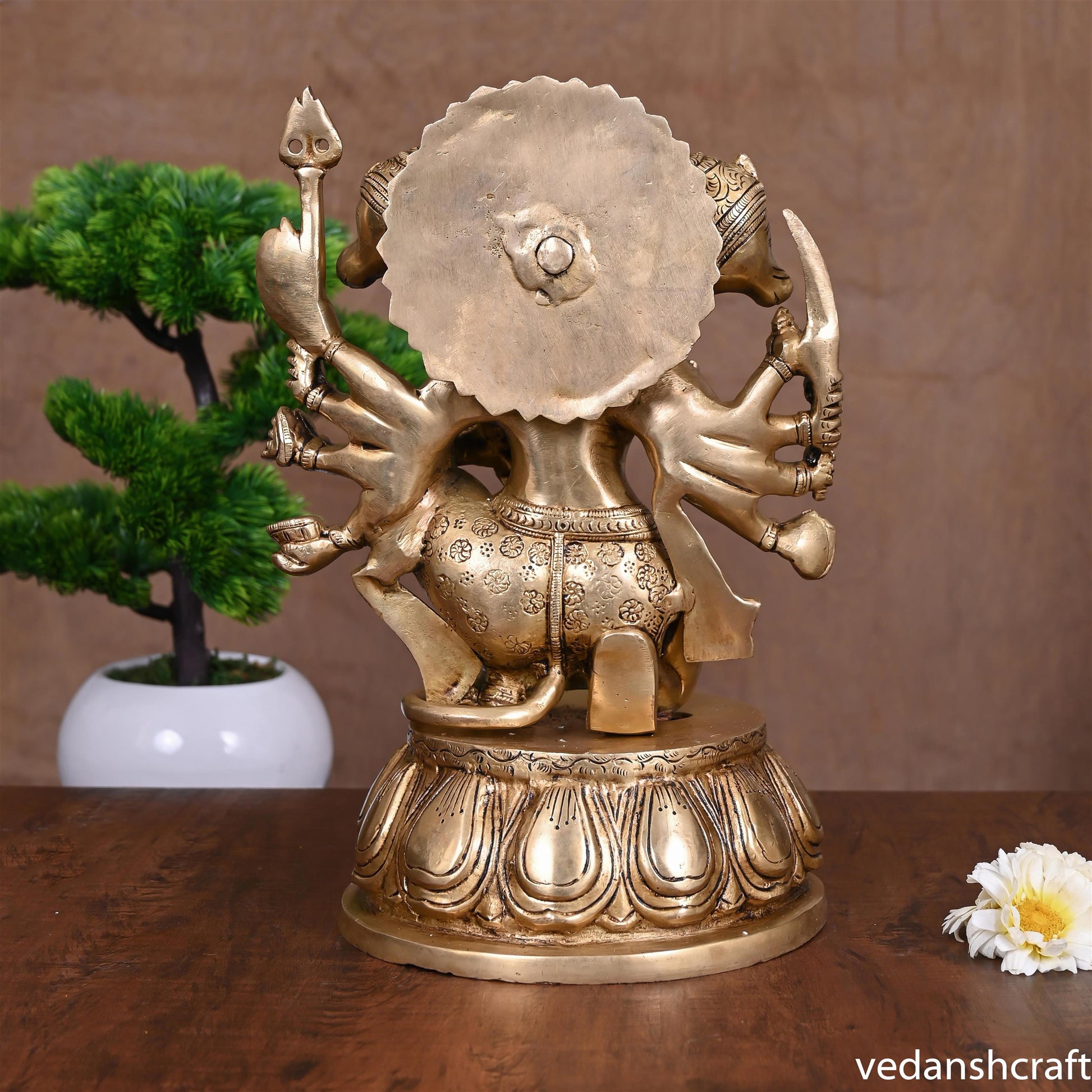 Brass Superfine Sitting Panchmukhi Hanuman Idol (12.2 Inch)