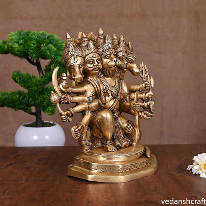 Brass Superfine Sitting Panchmukhi Hanuman Idol (11 Inch)