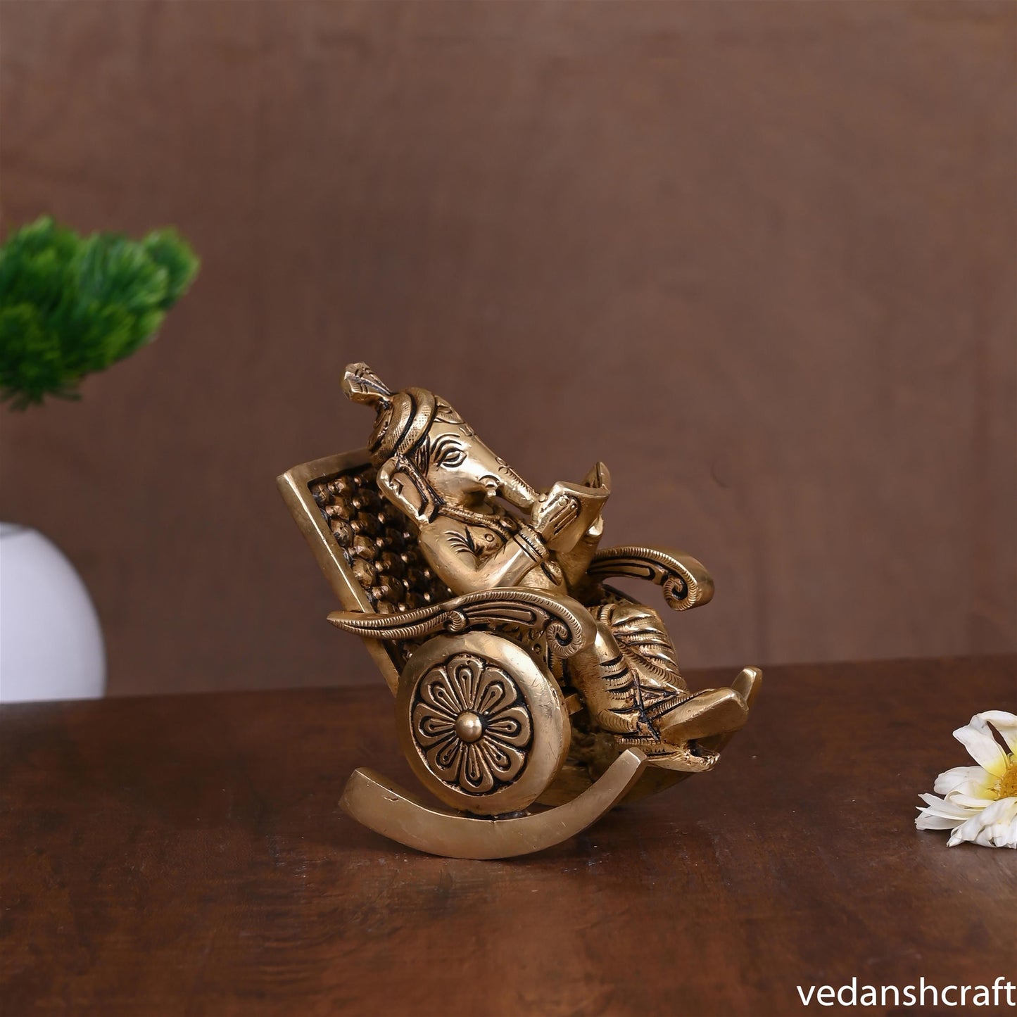 Brass Superfine Ganesha Resting On Chair (4.5 Inch)