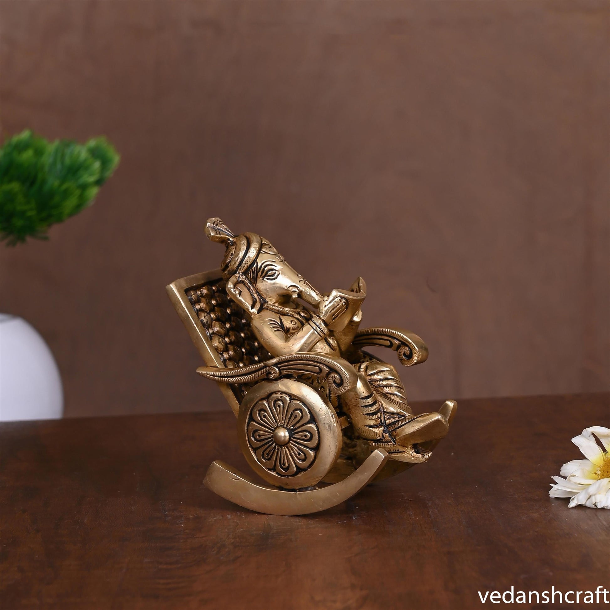 Brass Superfine Ganesha Resting On Chair (4.5 Inch)