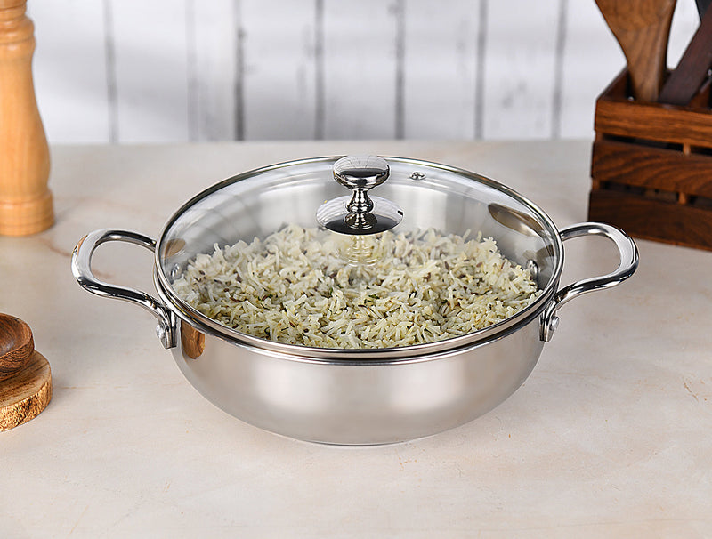 Kadhai with Glass Lid Stainless Steel Sandwich Bottom (Milton Procook)
