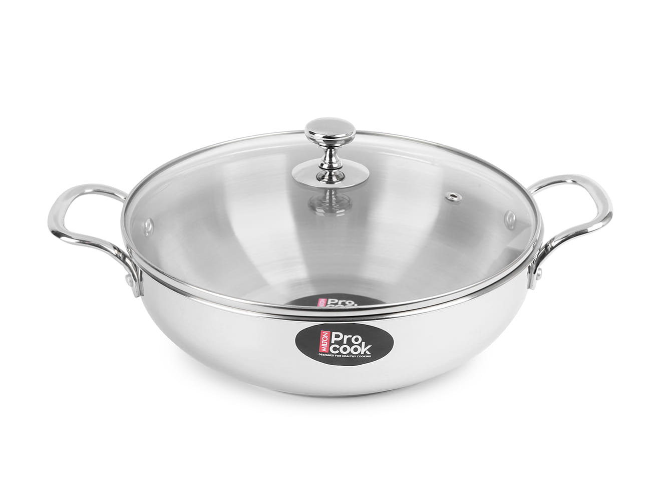 Kadhai with Glass Lid Stainless Steel Sandwich Bottom (Milton Procook)