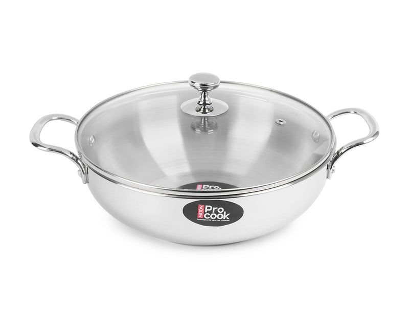 Kadhai with Glass Lid Stainless Steel Sandwich Bottom (Milton Procook)