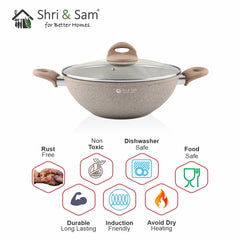 Aluminium Non-Stick Kadhai with Glass Lid Rockline