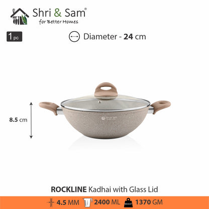 Aluminium Non-Stick Kadhai with Glass Lid Rockline