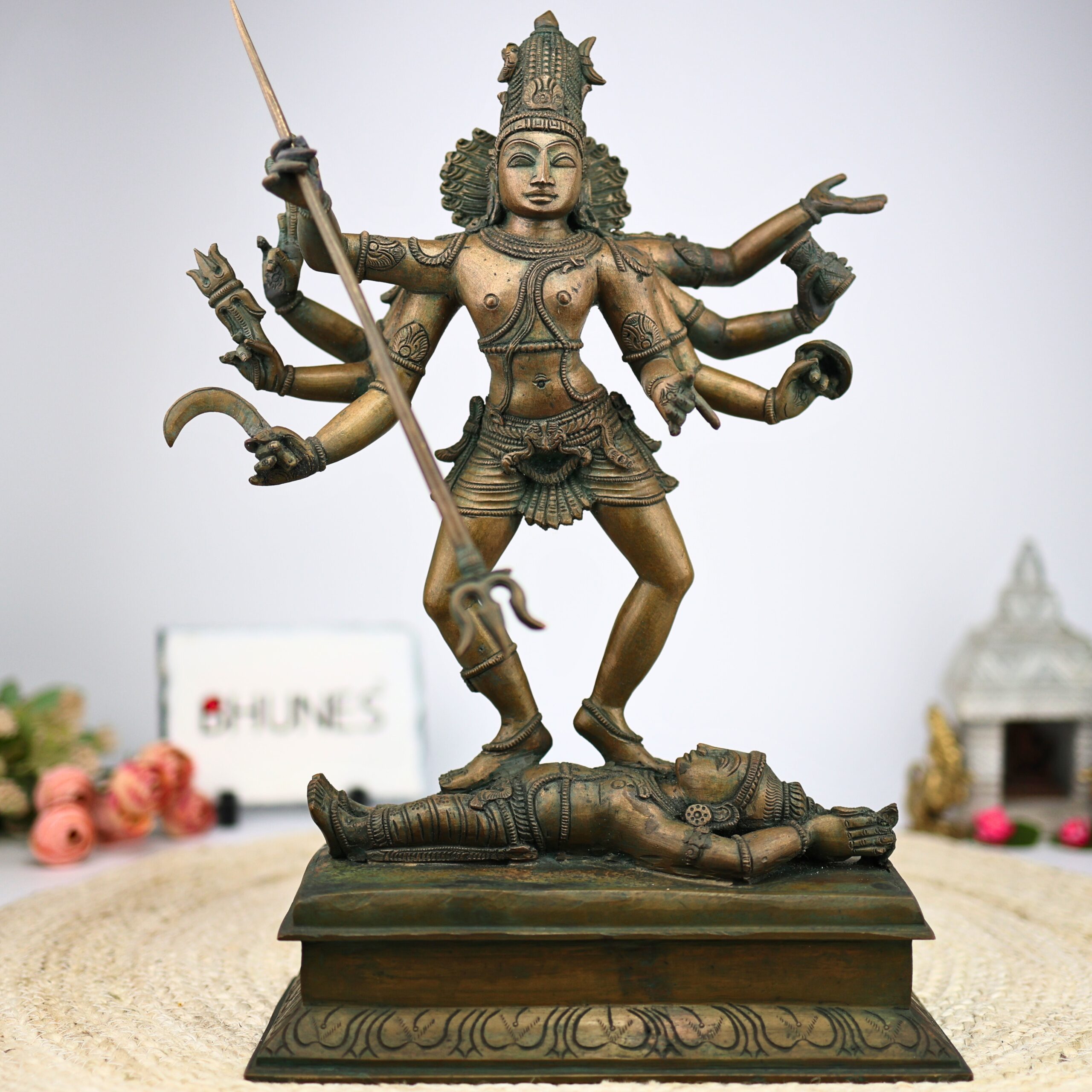 Panchaloha Bronze Lord Shiva Idol, Kala Samhara Murthy, Nataraja Statue, Kaala Samhara Silai, Kaala Samhaaram, Shiva Sculpture for Temple, Brown, 16 Inch, 1 Piece