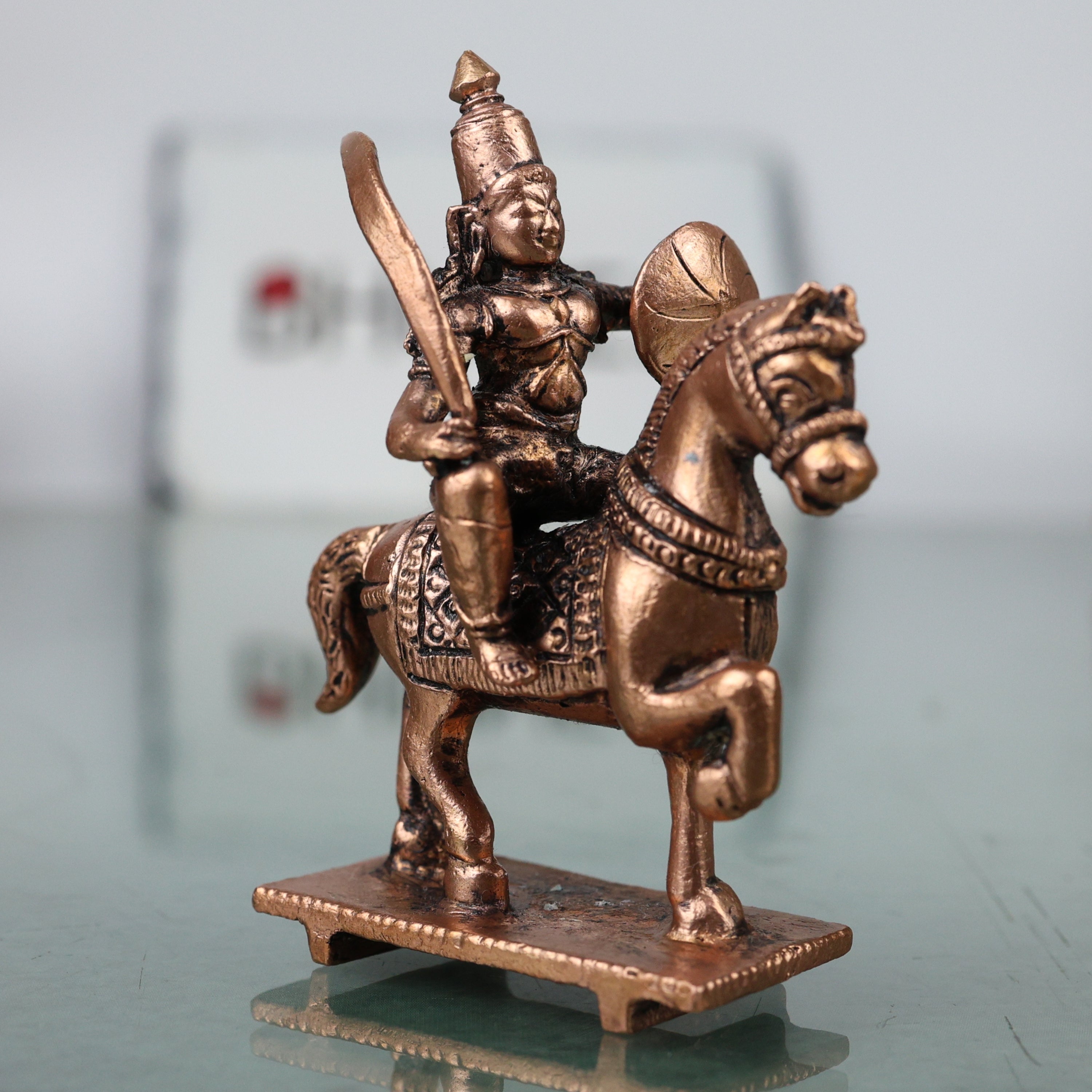 Copper Kalki Avatar Vishnu Idol Horse Rider Kalki Bhagwan Narayan Murti for Puja Home Temple Decor, Brown,  2.7 Inch, 1 Piece