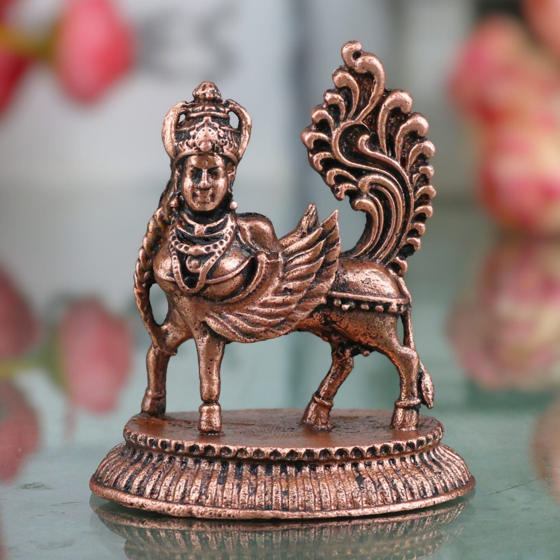 Copper Kamadhenu Idol, Surabhi Nandini Gau Mata Vigraham,Tamra Kamadhenu Moorti for Pooja, Mandir & Vastu Decor, Brown, 2 Inch, 1 Piece