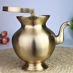 Bhunes Handmade Brass Kamandal, Traditional Ascetic Water Pot, Brass Kamandalu, Pooja Kalash, Ritual Vessel, 1 Litre,Gold, 6.5 Inch, 1 Piece