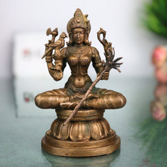 Bronze Kamakshi Amman Idol, Kamatchi Devi Panchaloha, Inspired Vigraham, Kanchi Kamakoti Nayaki Goddess Sculpture , Brown, 4 Inch, 1 Piece