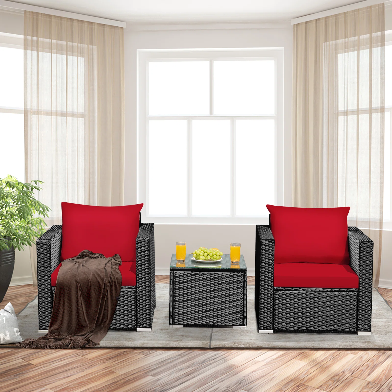 Monaldo Outdoor Sofa Set 2 Single seater and 1 Center Table (Black + Red)