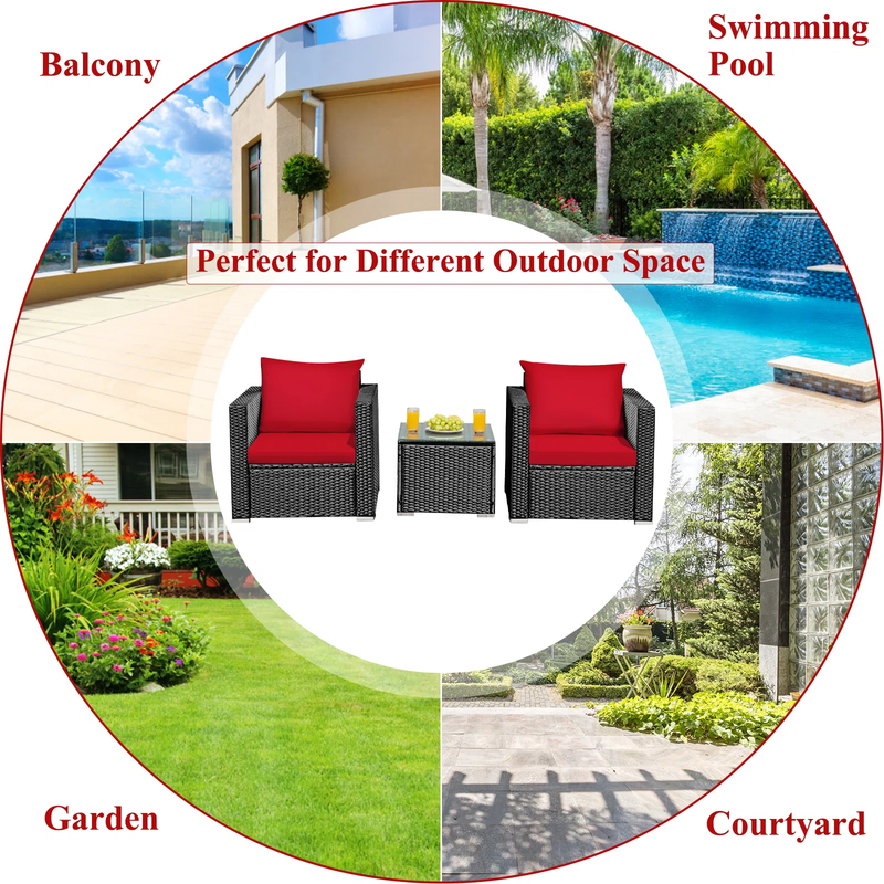Monaldo Outdoor Sofa Set 2 Single seater and 1 Center Table (Black + Red)