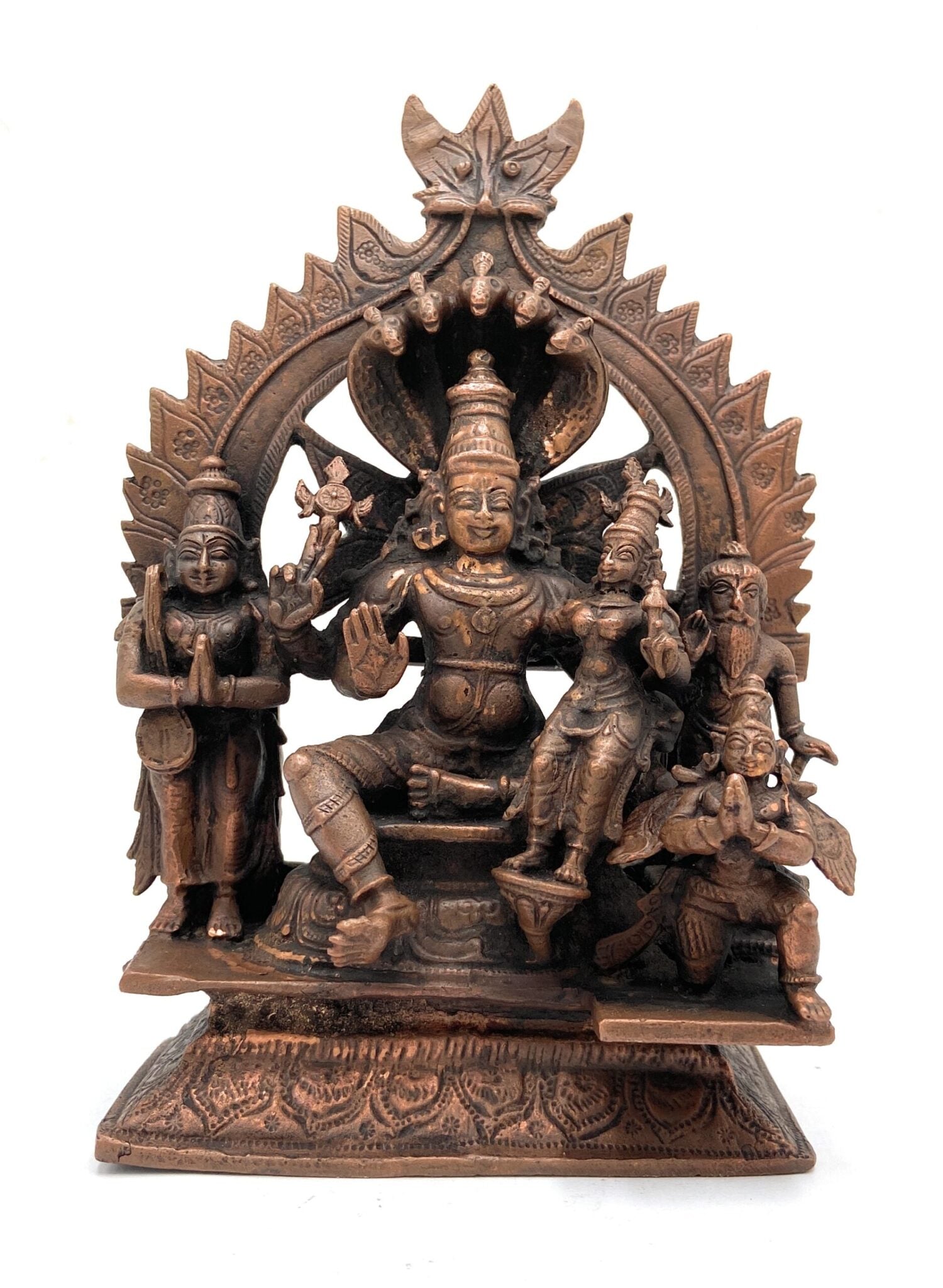 Handcrafted Copper Vishnu Idol, Lord Narayana Lakshmi Vishnu Murti for Home Temple, Pooja & Spiritual Decor,Brown, 6.5 Inch, 1 Piece