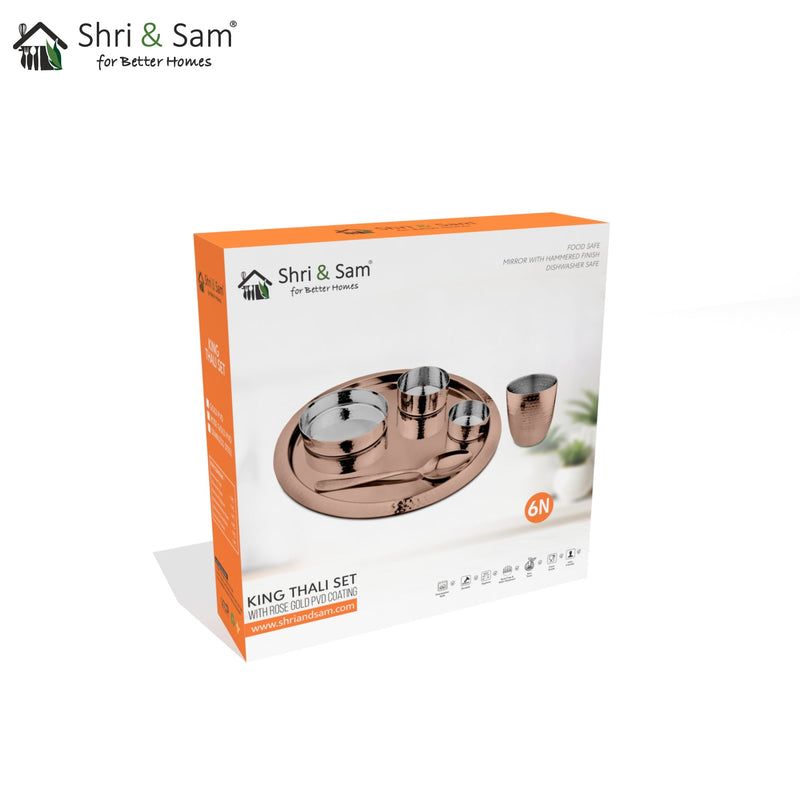 Stainless Steel Hammered Thali Set with Rose Gold PVD Coating Diamond