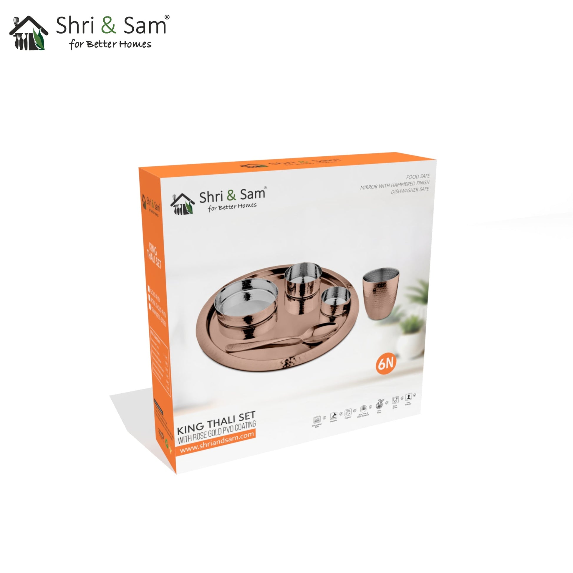 Stainless Steel Hammered Thali Set with Rose Gold PVD Coating King
