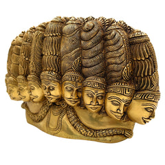 Brass Ravana Head Idol | Ten-Headed Dashanana Murti | Lankesh Statue | MahaRavana Figurine | Dashagriva Idol for Home, Temple & Pooja Decor,Gold, 6.5 Inch, 1 Piece