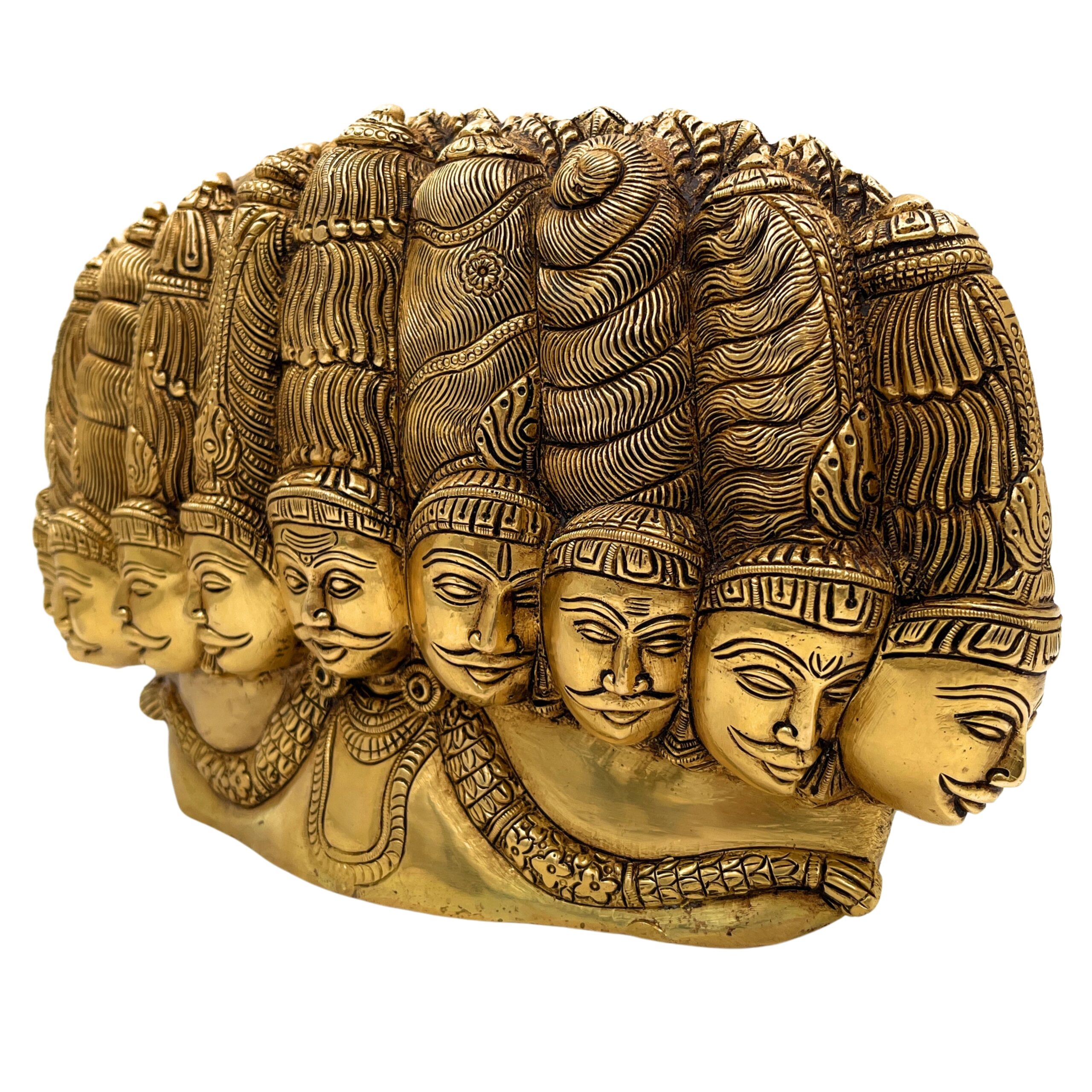 Brass Ravana Head Idol | Ten-Headed Dashanana Murti | Lankesh Statue | MahaRavana Figurine | Dashagriva Idol for Home, Temple & Pooja Decor,Gold, 6.5 Inch, 1 Piece