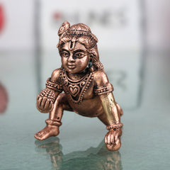 Copper Krishna Idol Tamra Govinda Gopala Murti Tamba Shyamsundar Madhava Murlidhar Vigraha for Pooja Mandir Home Decor Gift, Brown, 2 Inch, 1 Piece