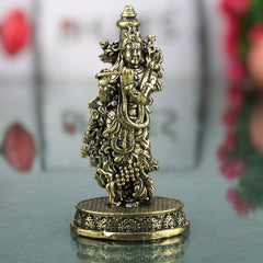 Brass Krishna Idol Bal Gopal Laddu Gopal Murti Peetal Kanhaiya Govinda Gopala Venugopala Bhagwan Vigraha Small Puja Moorti Home Temple Decor Gift Statue, Gold, 3 Inch, 1 Piece