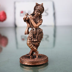 Copper Krishna Idol Tamra Vigraham Murti Gopala Govinda Kanhaiya Murlidhar Shyamsundar Statue for Pooja Home Decor, Brown, 3 Inch, 1 Piece