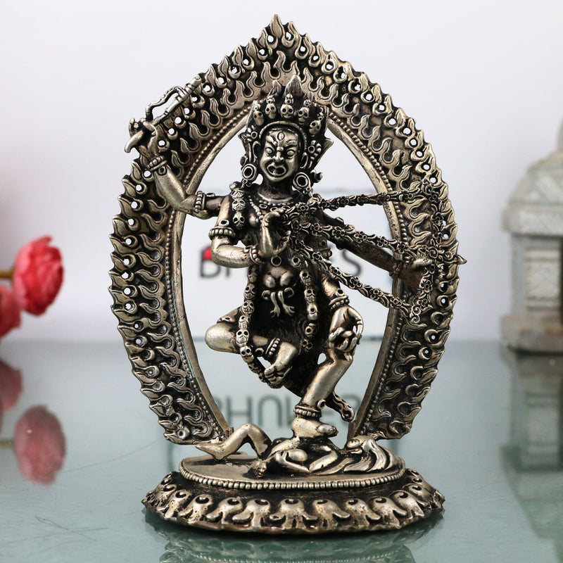Brass With Silver Coated Handcrafted Kurukulla Devi Idol, Kurukulla Kali Red Tara Vajrayogini Mahavidya Tantric Goddess Murti for Pooja, Spiritual Sadhana, Home Decor & Sacred Gift Statue, Silver, 5.5 Inch, 1 Piece
