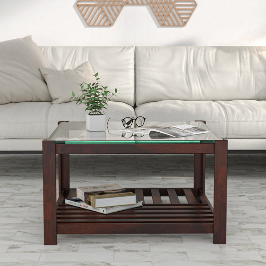 Nilkamal Kylie Glass Top Solid Wood Coffee Table (Walnut)