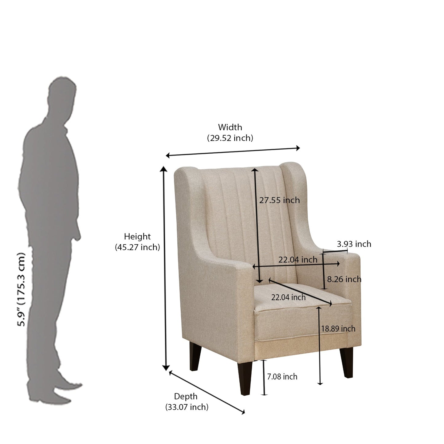 Nilkamal Leroy Fabric Upholstered Wingback Arm Chair (Beige)