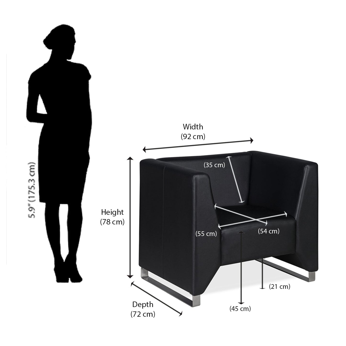 Nilkamal Reed 1 Seater Sofa (Black)