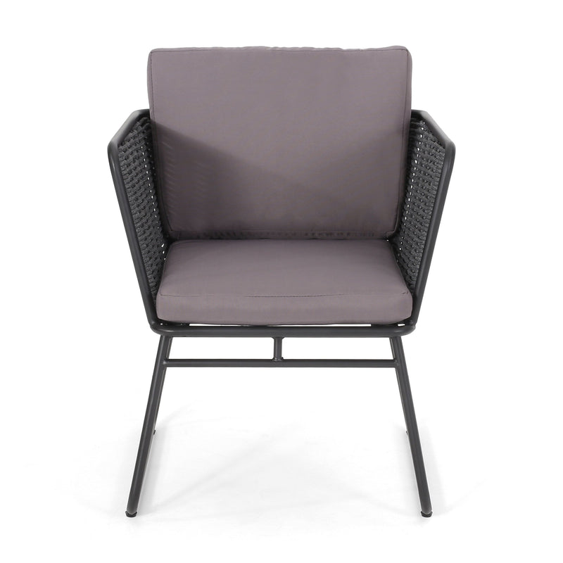 Scat Outdoor Patio Seating Set 2 Chairs and 1 Table Set (Grey) Braided & Rope