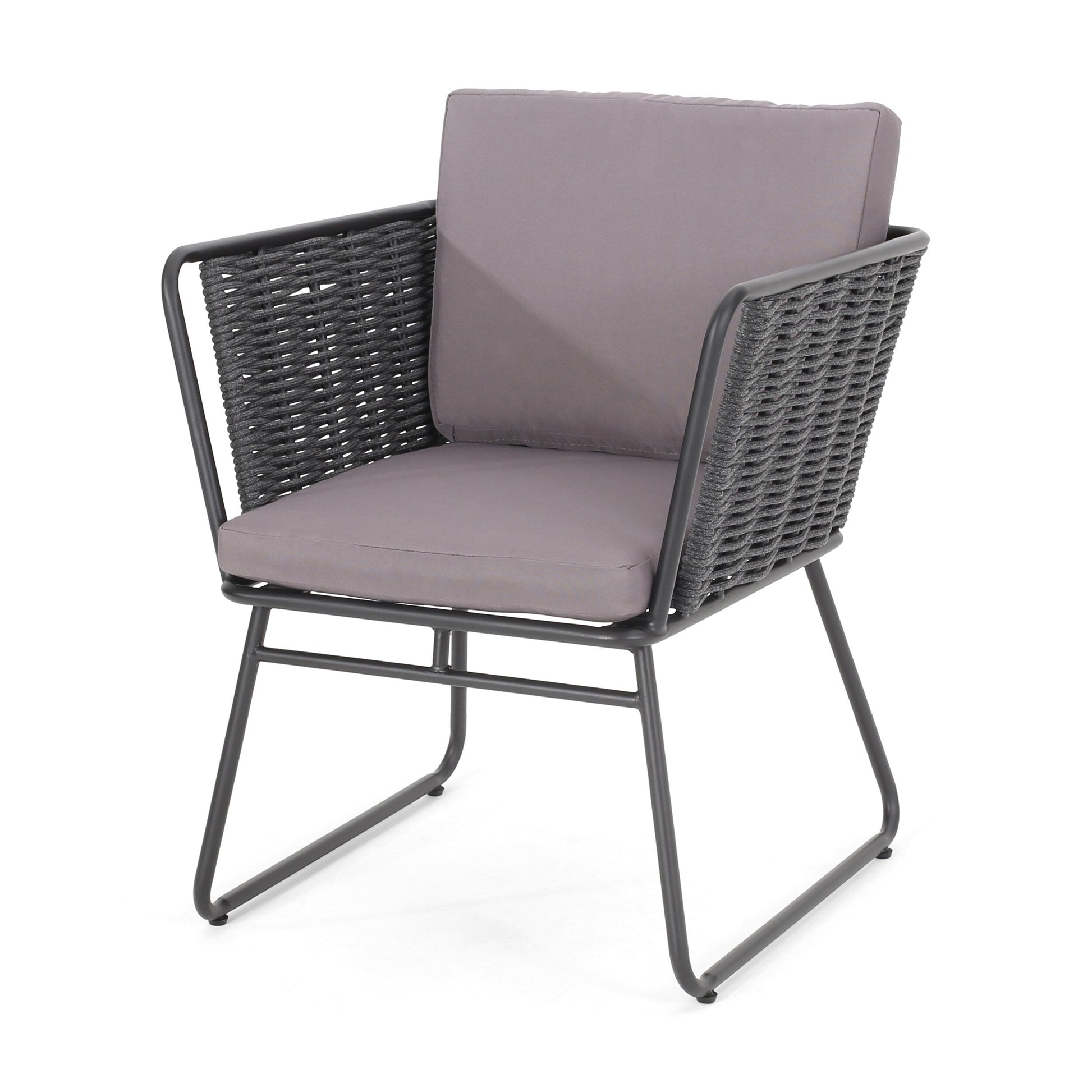 Scat Outdoor Patio Seating Set 2 Chairs and 1 Table Set (Grey) Braided & Rope