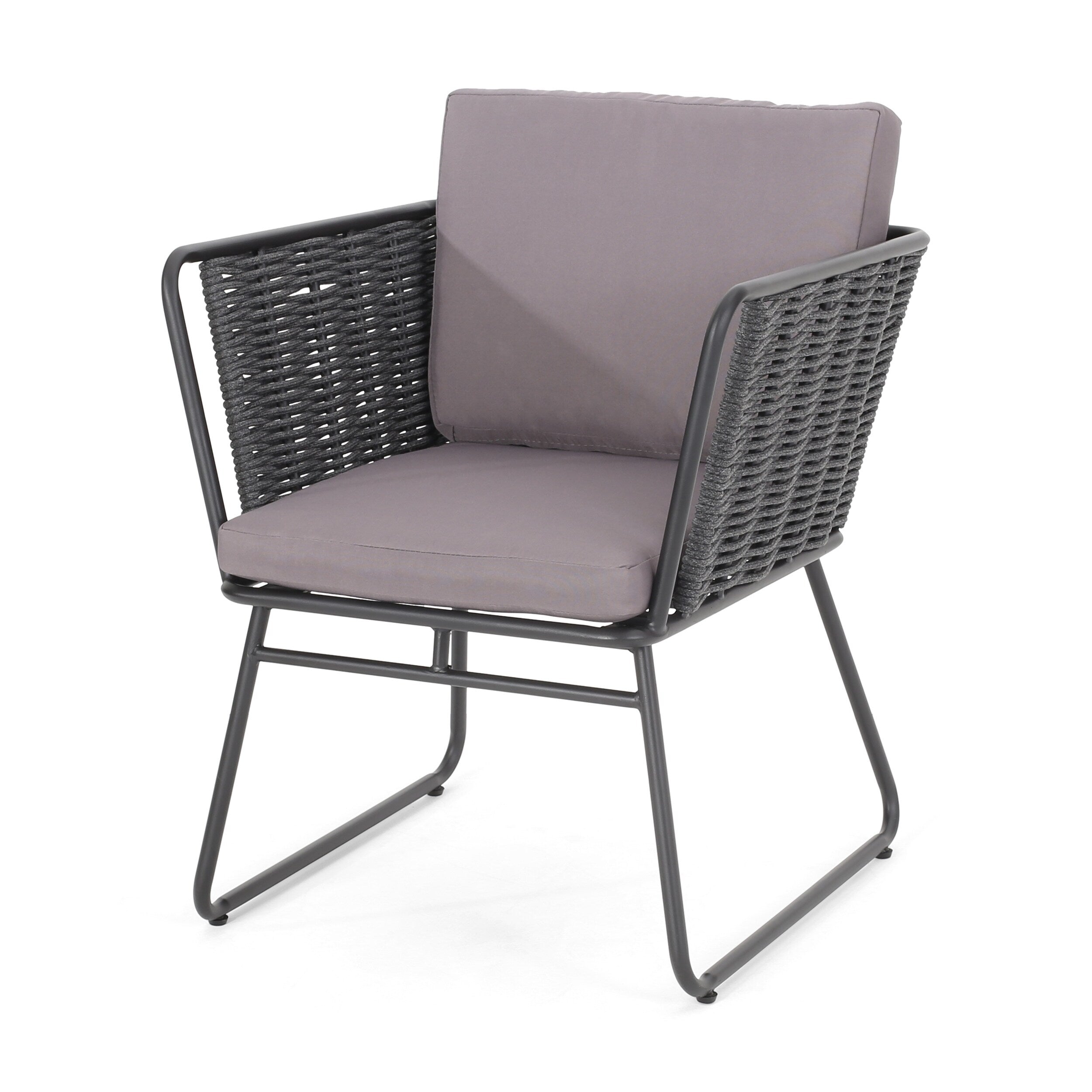 Scat Outdoor Patio Seating Set 2 Chairs and 1 Table Set (Grey) Braided & Rope