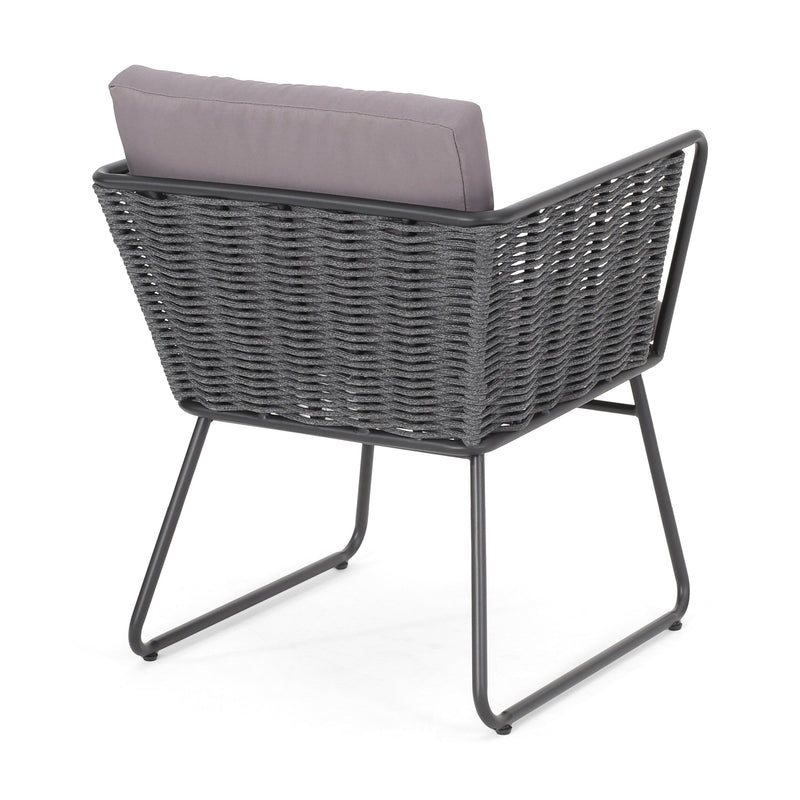 Scat Outdoor Patio Seating Set 2 Chairs and 1 Table Set (Grey) Braided & Rope