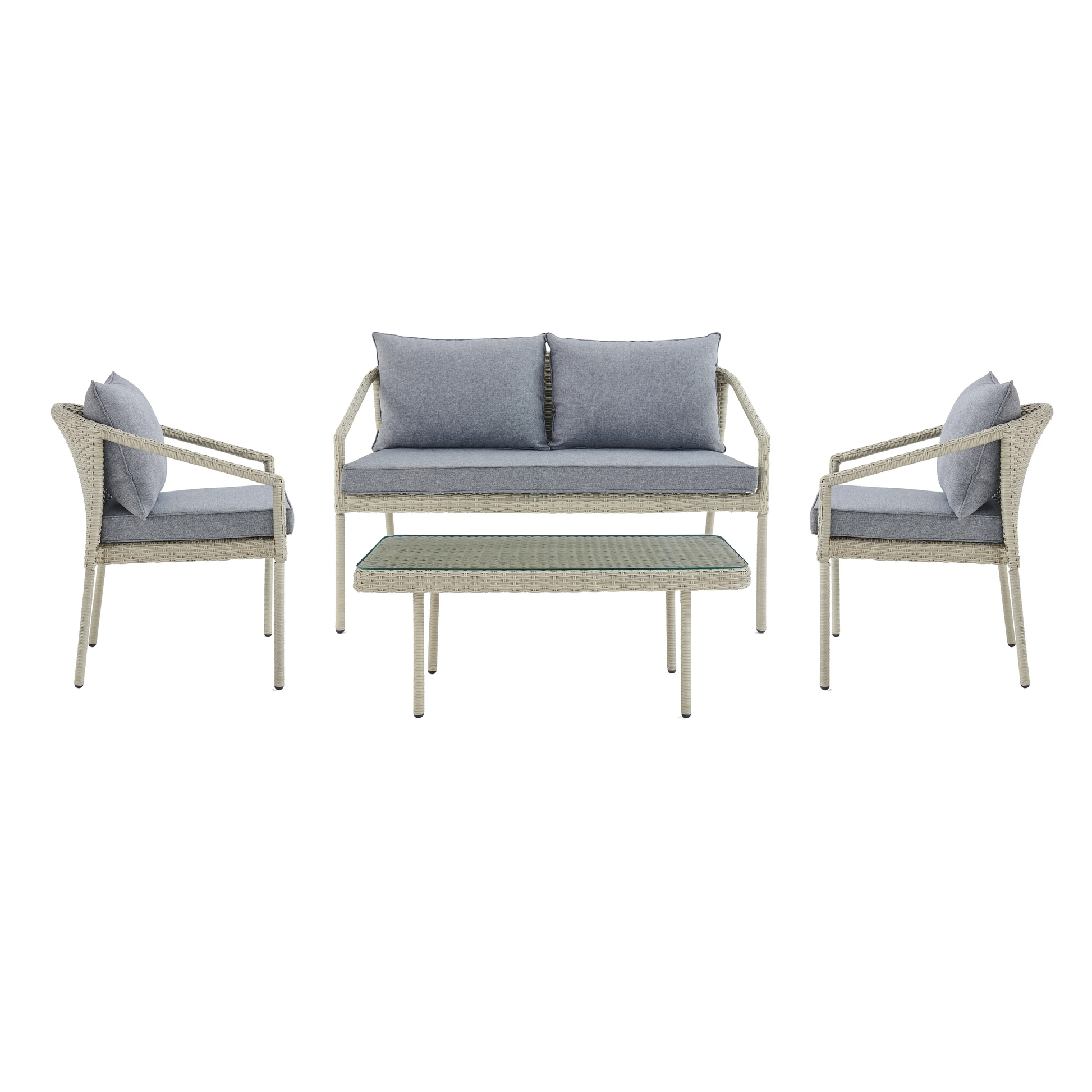 Coven Outdoor Garden Balcony Sofa Set 2 Seater, 2 Single seater and 1 Center Table Set (Cream)