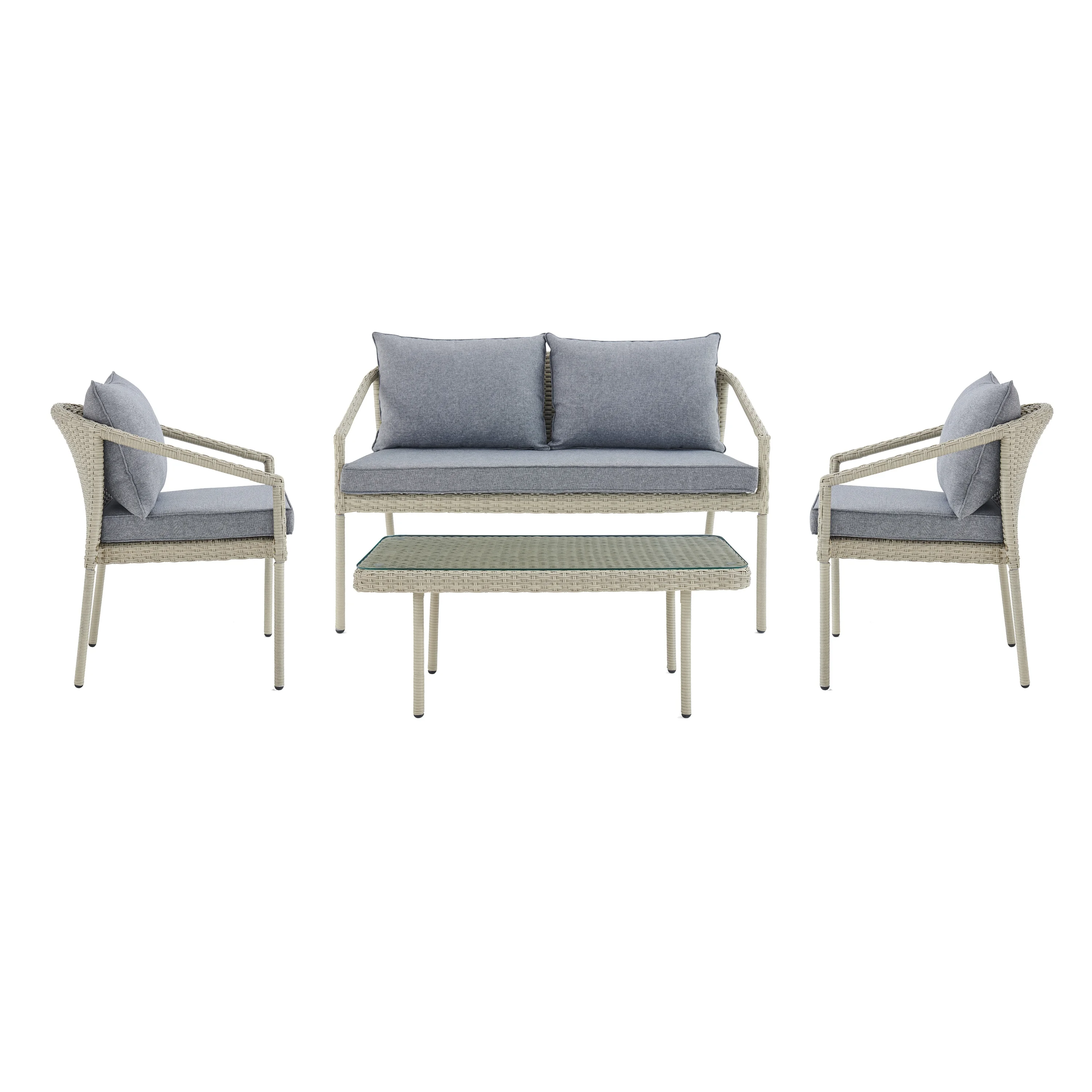 Coven Outdoor Garden Balcony Sofa Set 2 Seater, 2 Single seater and 1 Center Table Set (Cream)