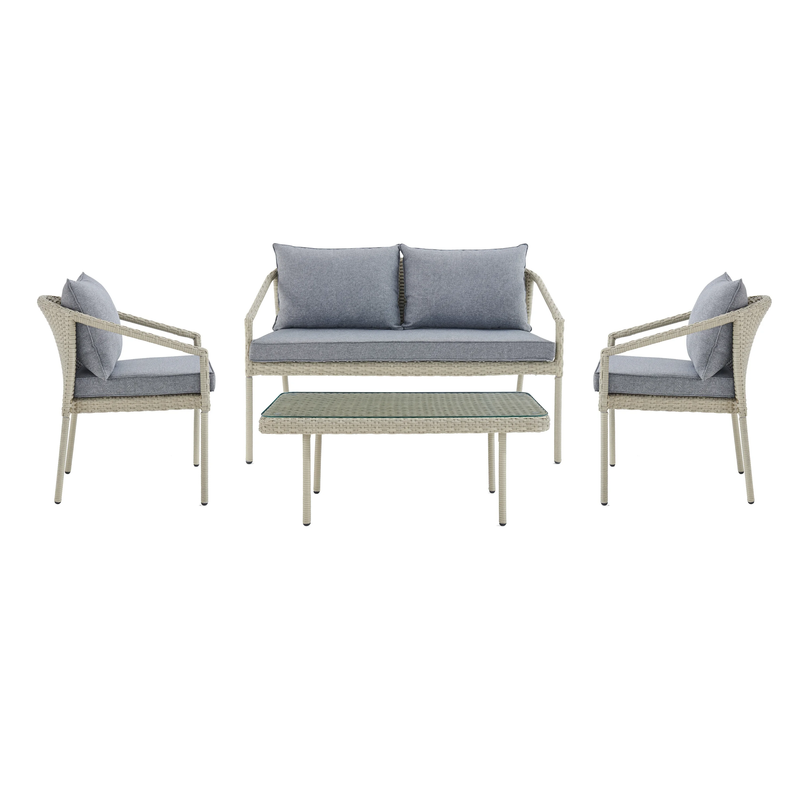 Coven Outdoor Garden Balcony Sofa Set 2 Seater, 2 Single seater and 1 Center Table Set (Cream)