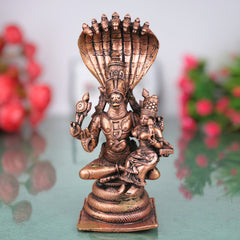 Copper Sri Hayagriva Lakshmi Idol with Nag Aura, Tamra Lakshmi Hayagreeva Swamy Murti for Pooja Mandir Decor, Brown, 6.5 Inch, 1 Piece