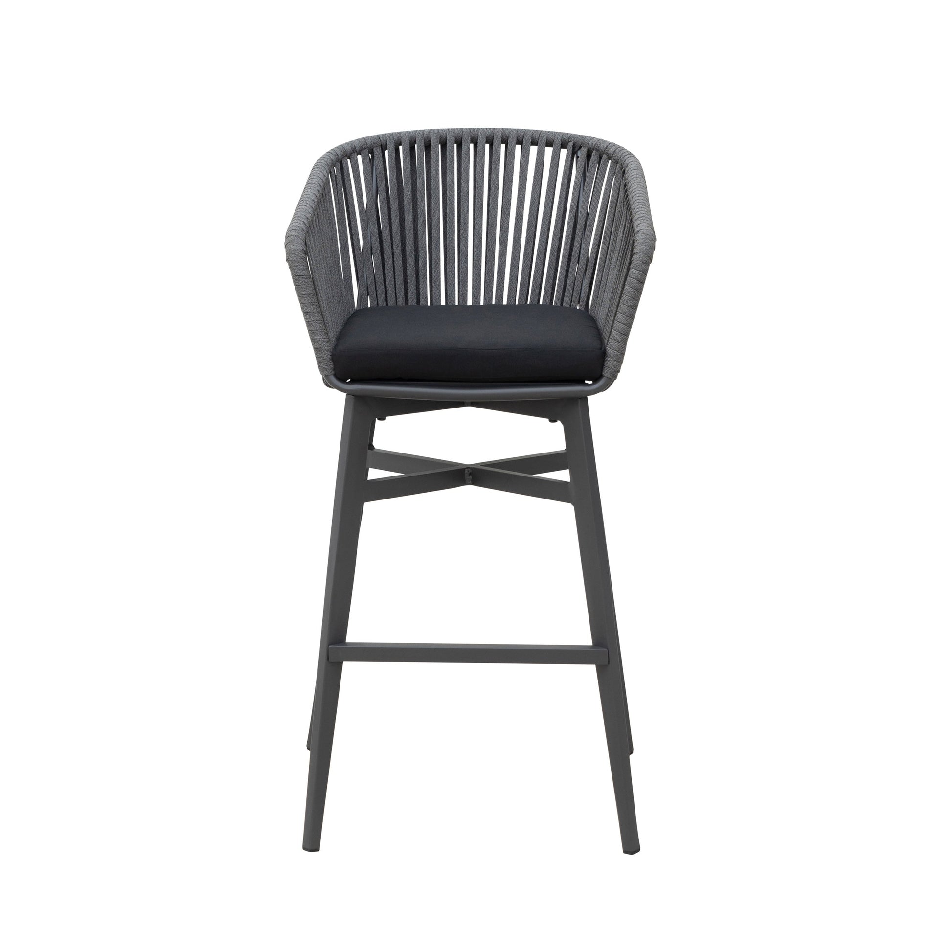 Esen Outdoor Patio Bar Chair 2 Chair For Balcony Braided & Rope (Dark Grey)