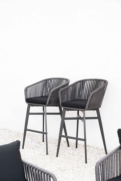 Esen Outdoor Patio Bar Chair 2 Chair For Balcony Braided & Rope (Dark Grey)