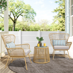 Row Outdoor Patio Seating Set 2 Chairs and 1 Table Set (Khaki)