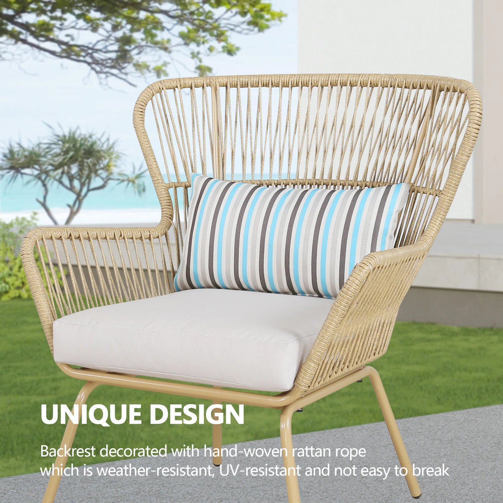 Row Outdoor Patio Seating Set 2 Chairs and 1 Table Set (Khaki)