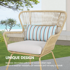 Row Outdoor Patio Seating Set 2 Chairs and 1 Table Set (Khaki)