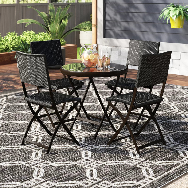 Elisa Outdoor Patio Dining Set 4 Chairs and 1 Table (Black)